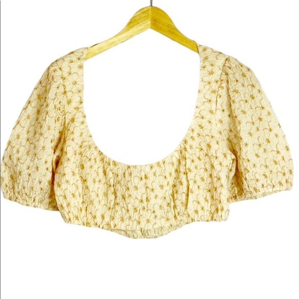 Free People Intimately Yellow Puckered Embroidered Off-The-Shoulder Crop…